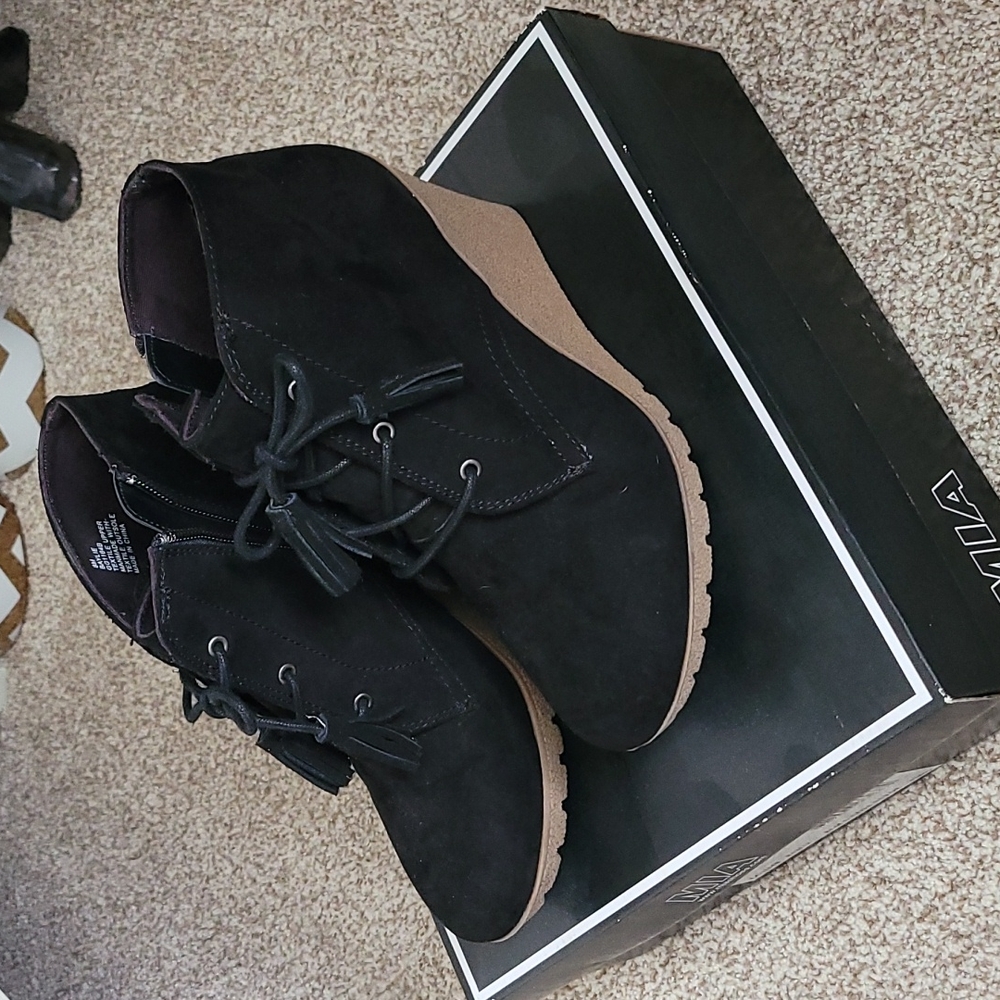 Black Suede Wedge Boots